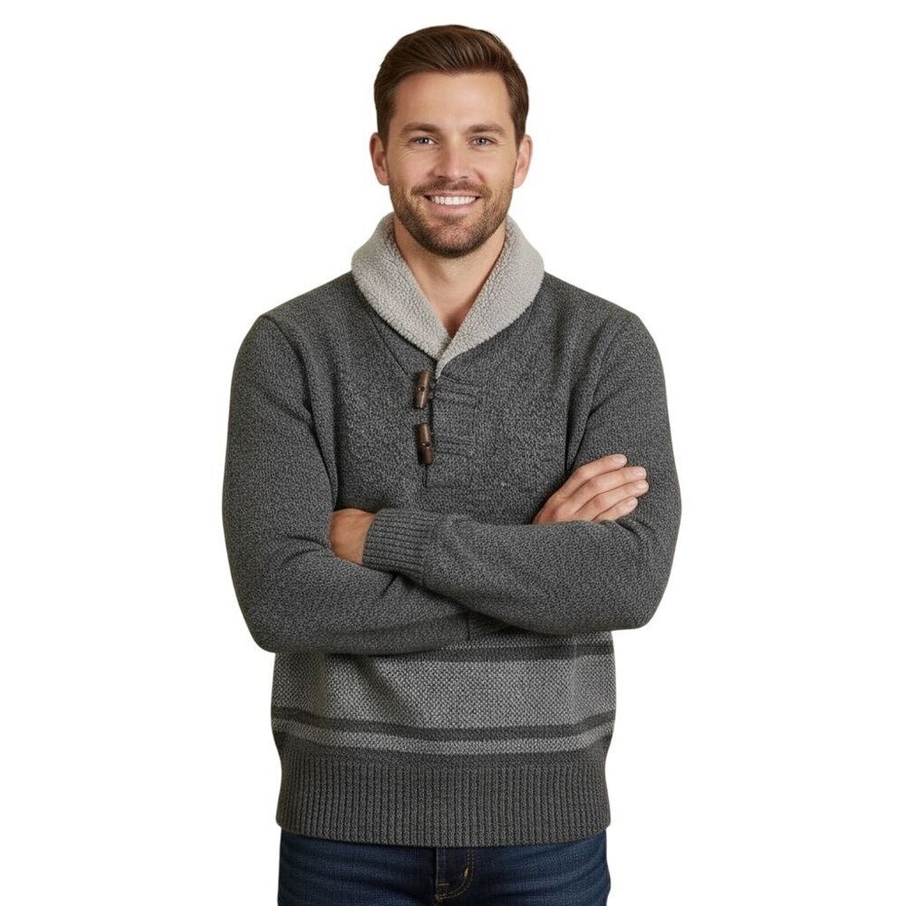 Banana Republic Gray Merino Wool Blend Faux Sherpa Pullover Sweater Size L